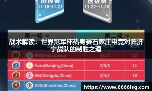 战术解读:世界冠军杯热身赛石家庄电竞对阵济宁战队的制胜之道